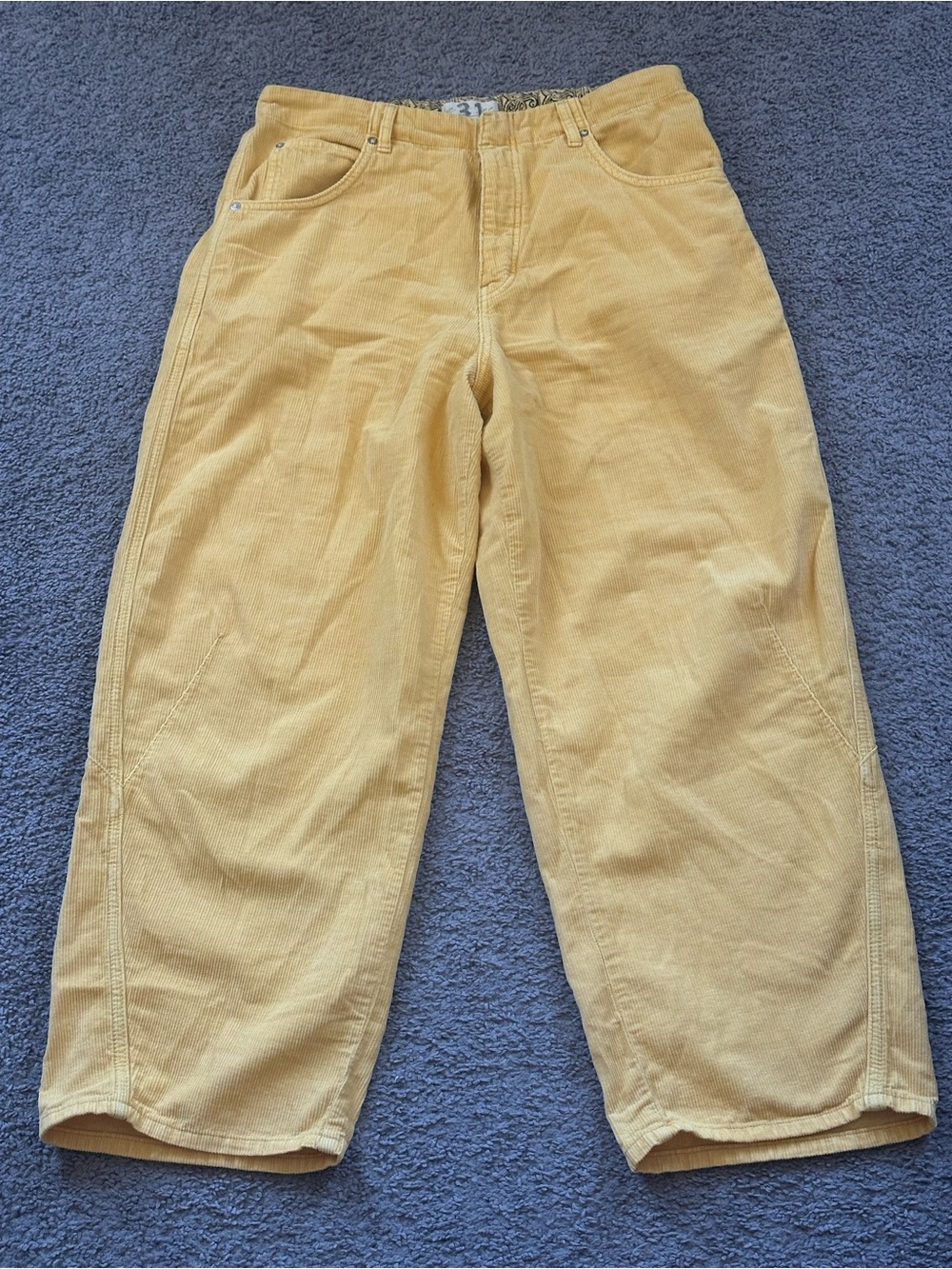 free people wide leg light yellow corduroy pants 31